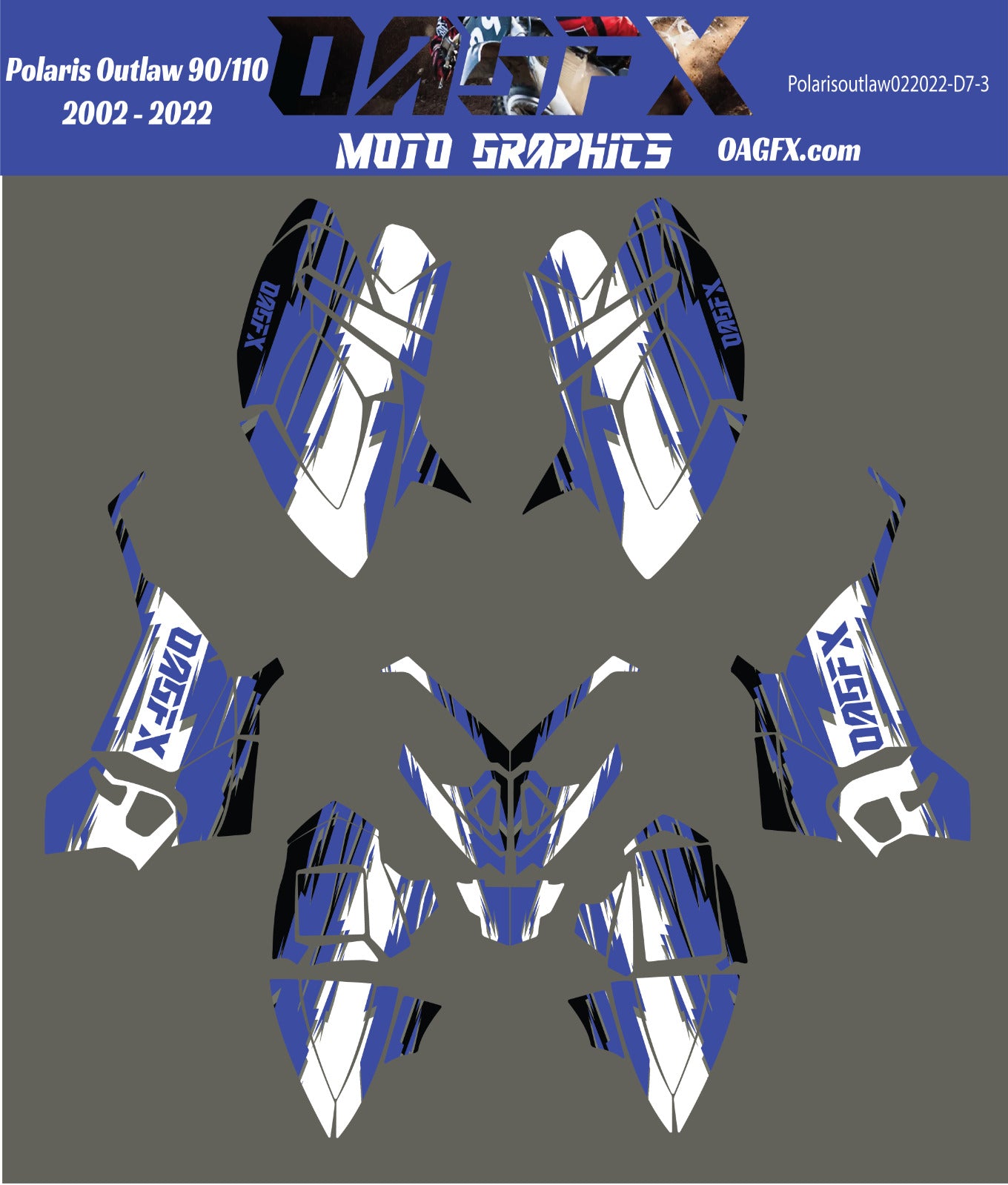 2002 - 2022 Polaris Outlaw 90 110 Graphic Kit - D7-3 Blue