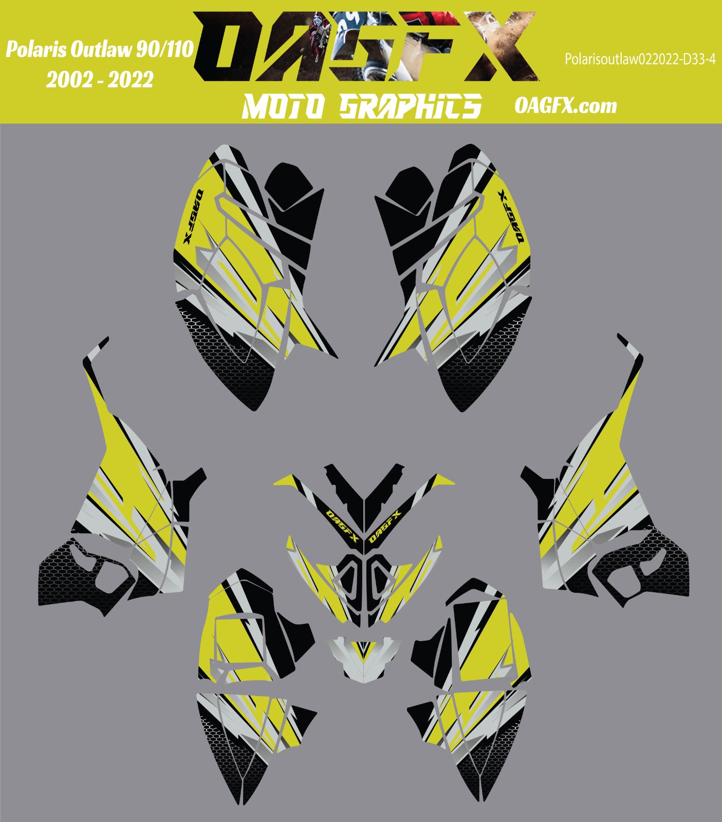 2002 - 2022 Polaris Outlaw 90 110 Graphic Kit - D33-4 Yellow