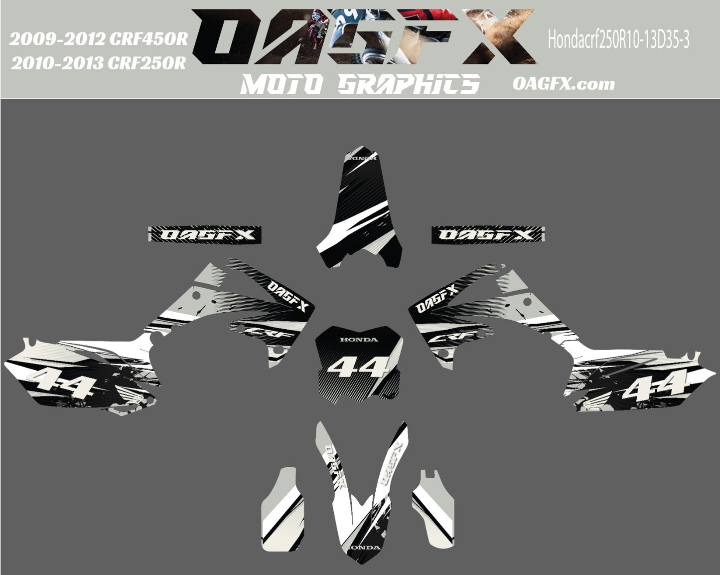 2009 -12 CRF450 2010-13 CRF250R Graphics Kit - Pro Ed D35-3 Grey