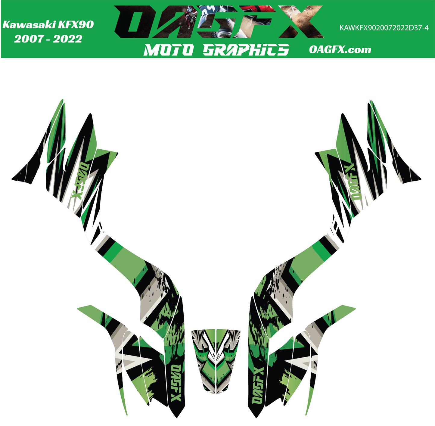 2007 - 2022 Kawasaki KFX 50 90 Graphic Kit - D37-4 Green