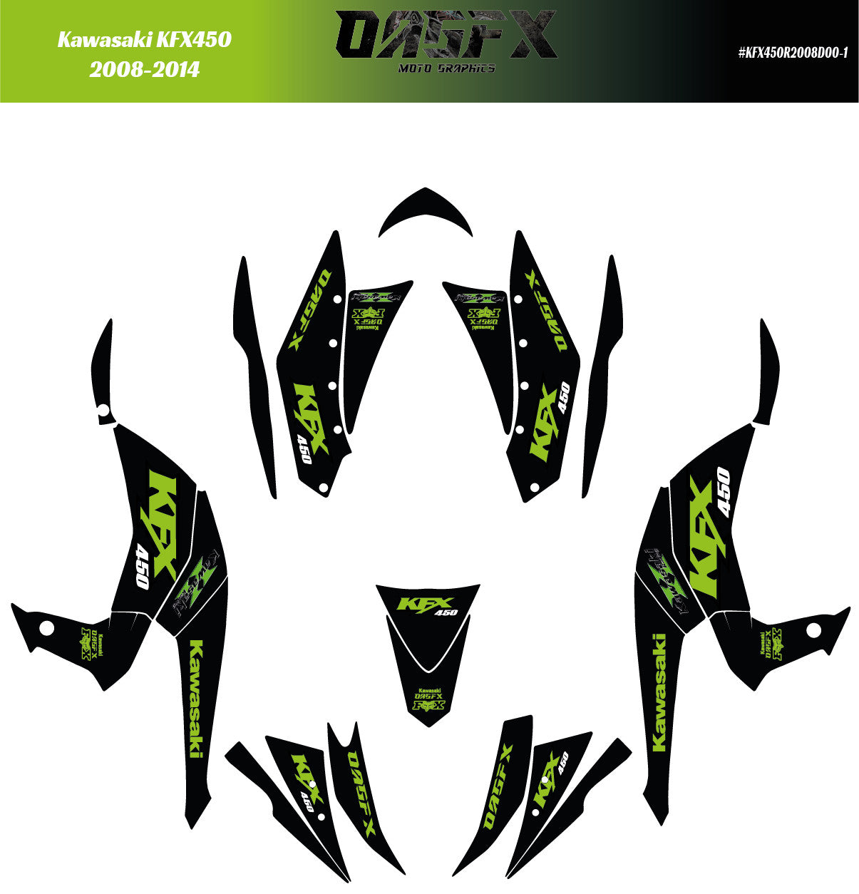 2008 - 2014 Kawasaki KFX 450 Graphic Kit - D00-1 Black