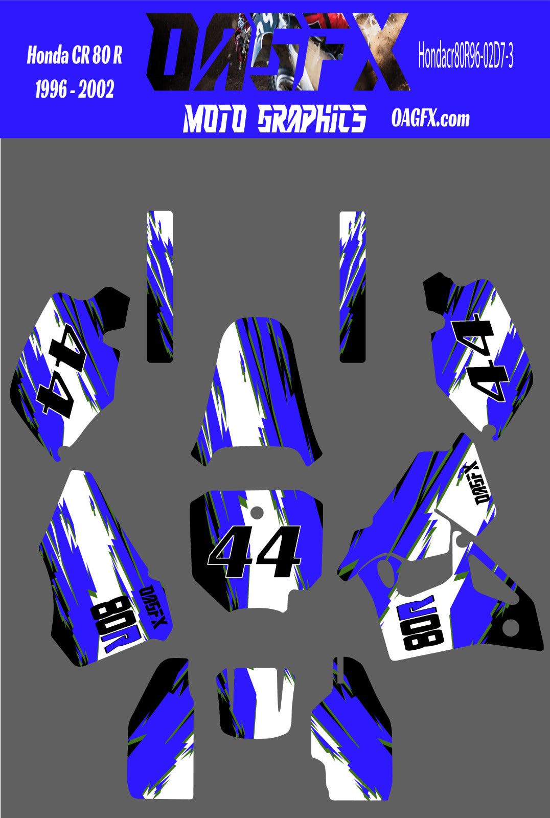 1996 - 2002 Honda CR 80 OAGFX Graphics Kit - D7-3 Blue