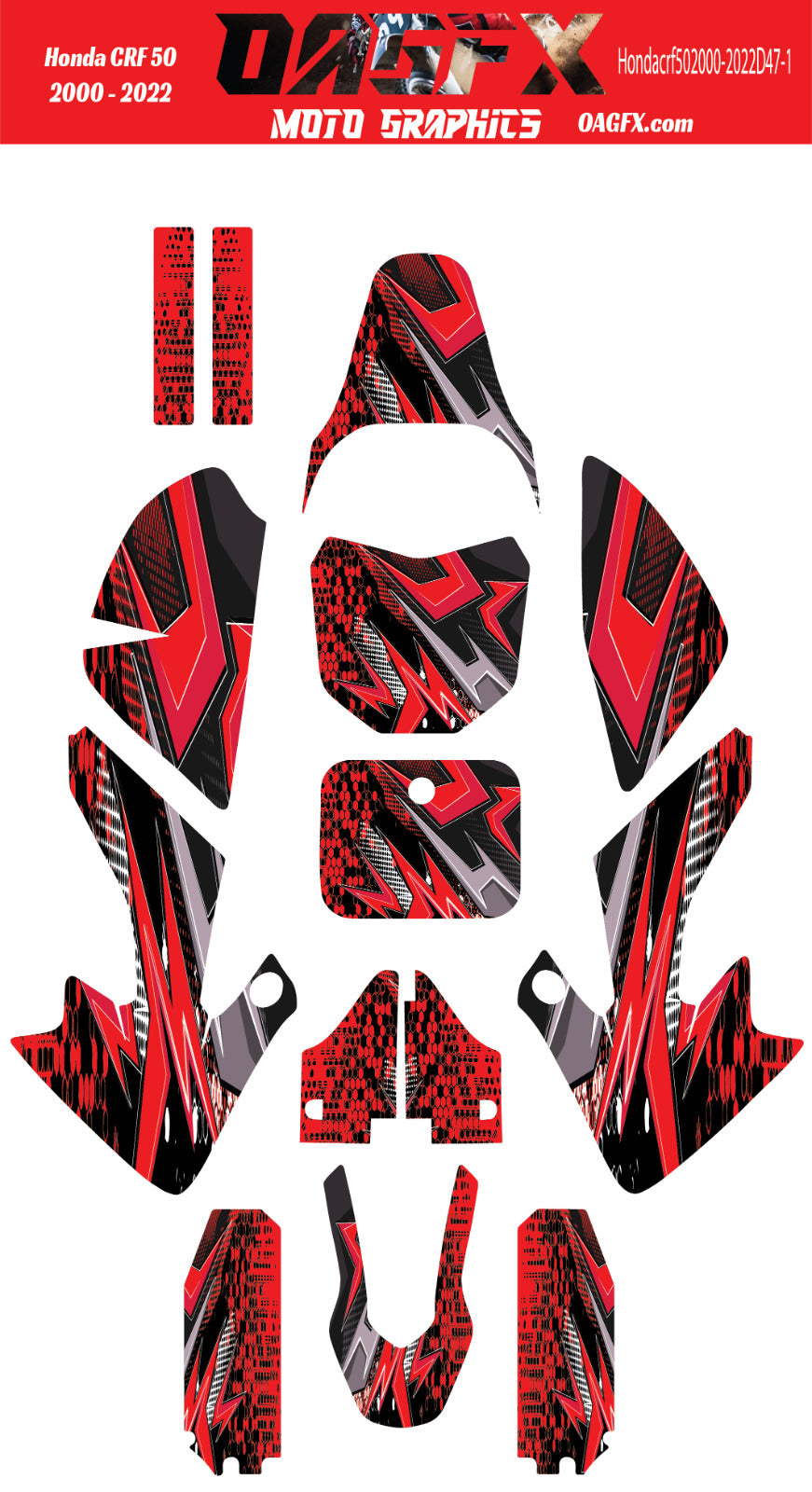 2000-2022 Honda CRF 50 OAGFX Graphics Kit - D47-2 Red