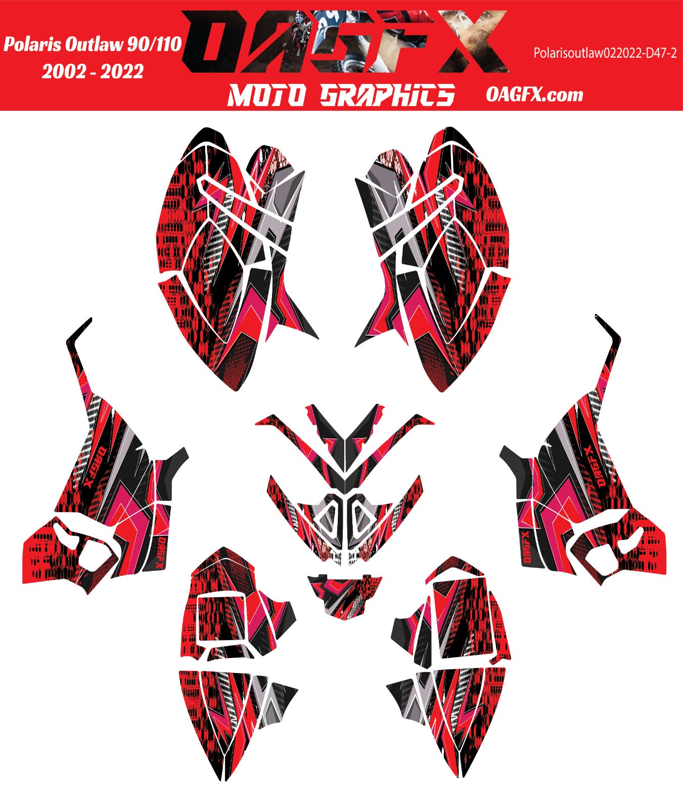 2002 - 2022 Polaris Outlaw 90 110 Graphic Kit - D47-2 Red