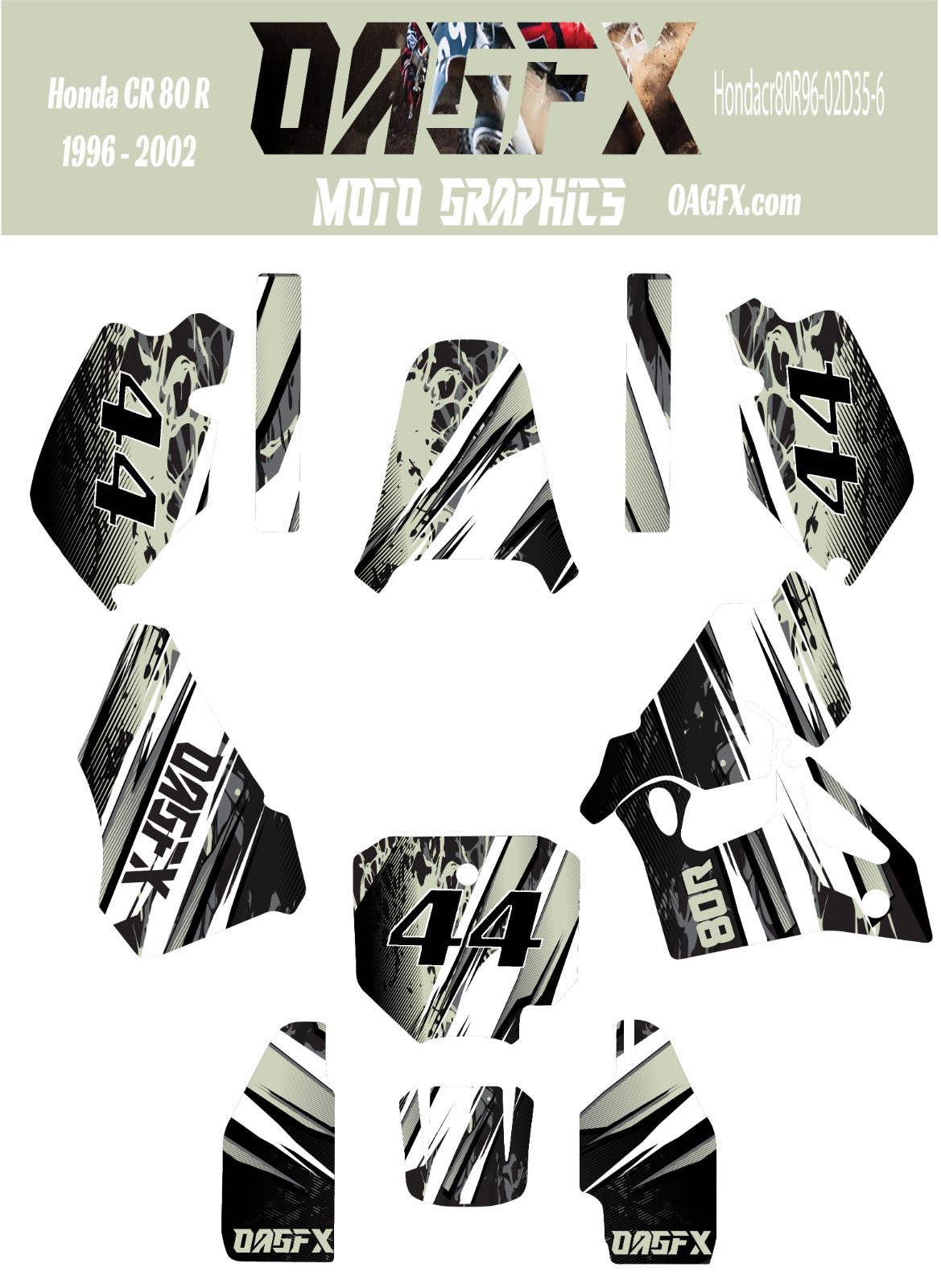 1996 - 2002 Honda CR 80 OAGFX Graphics Kit - D35-6 Grey
