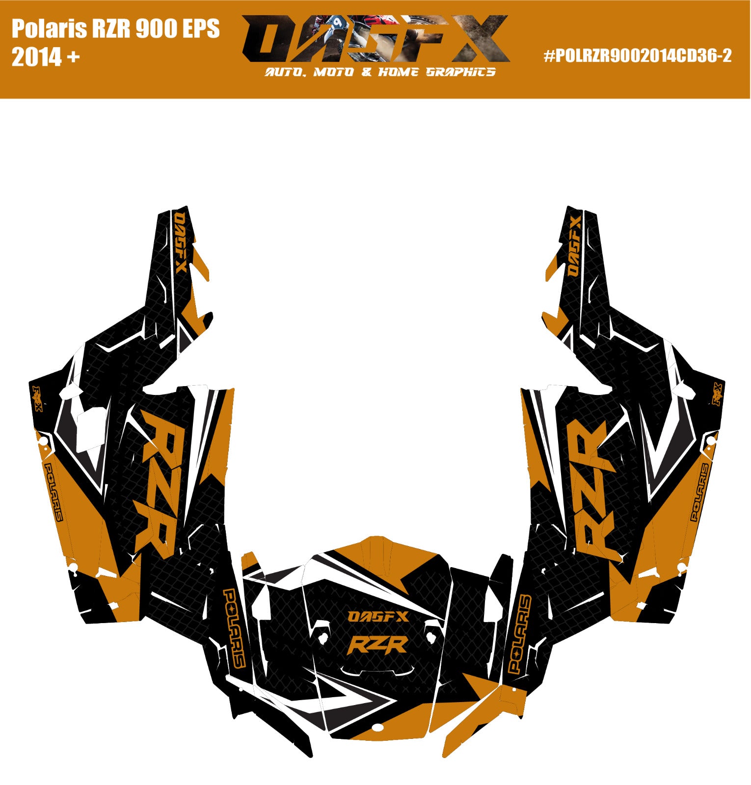 2014 + Polaris RZR 900 EPS OAGFX Graphics Kit D36-2 Orange