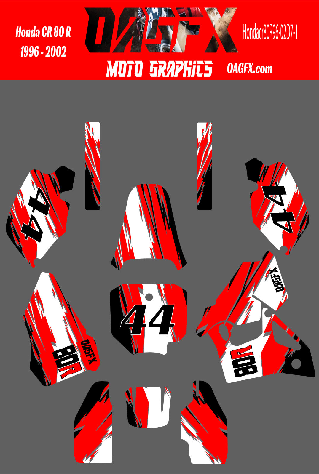 1996 - 2002 Honda CR 80 OAGFX Graphics Kit - D7-1 Red