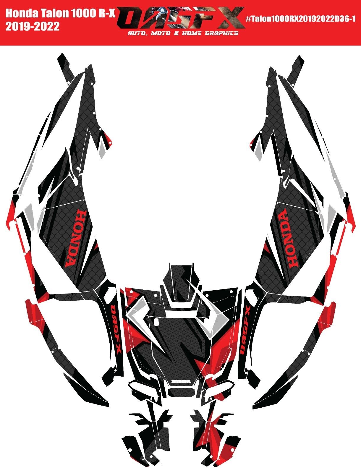 2019-2022 Honda Talon 1000R 1000X 2 Door Graphics Kit - Pro Ed D36-1 Red