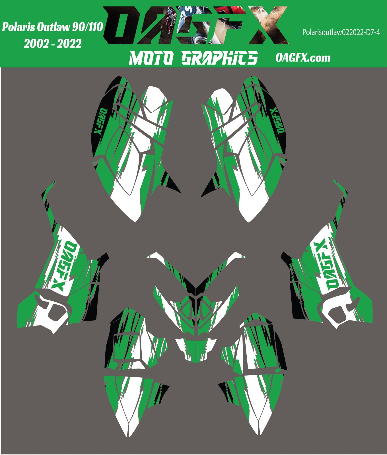 2002 - 2022 Polaris Outlaw 90 110 Graphic Kit - D7-4 Green