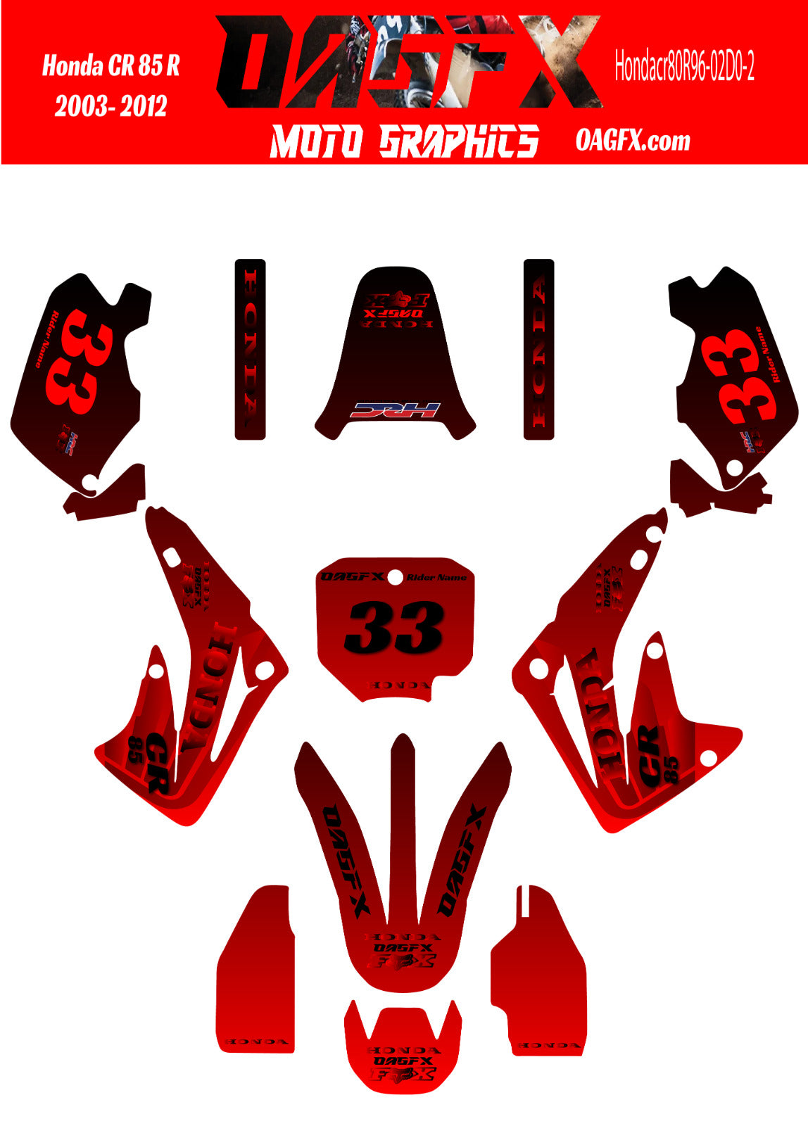 2003 - 2012 Honda CR 85 OAGFX Graphics Kit - D0-2