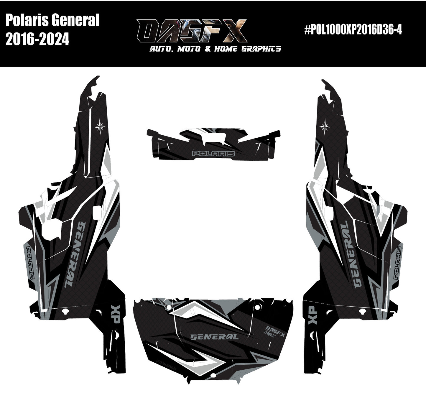 2016 - 2024 Polaris General XP 1000 Graphics Kit D36-4 Stealth