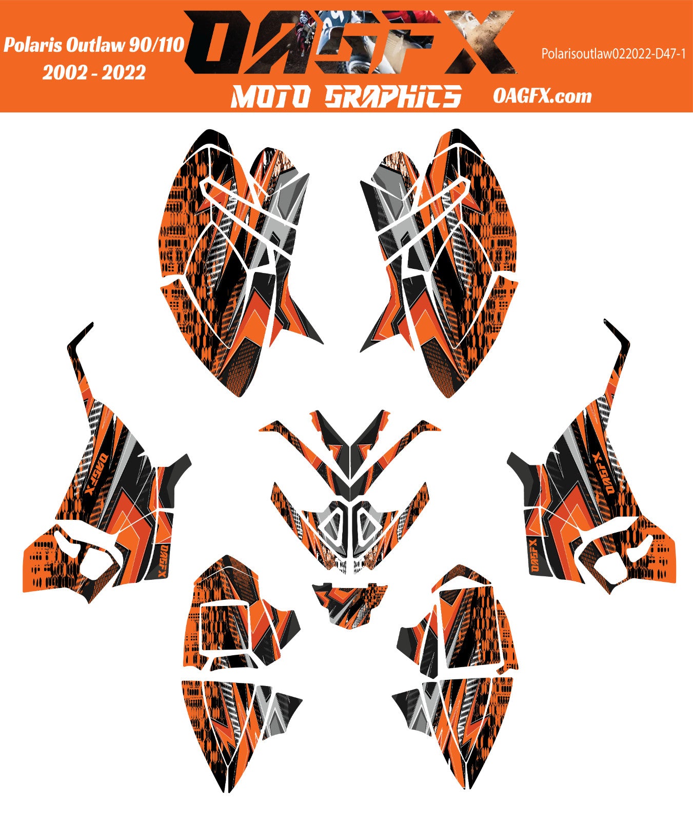 2002 - 2022 Polaris Outlaw 90 110 Graphic Kit - D47-1 Orange