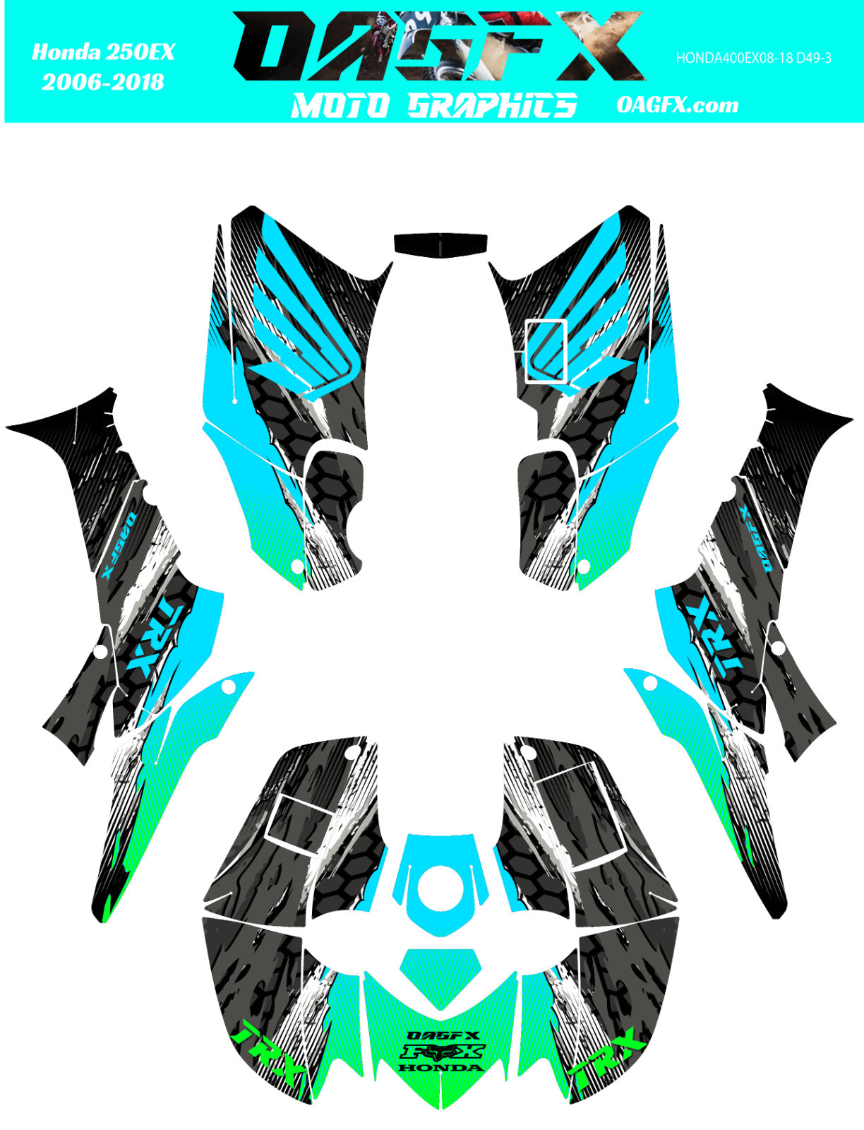 2006-2018 Honda TRX 250 EX Graphics Kit - Pro Ed D49-3 Teal Fade