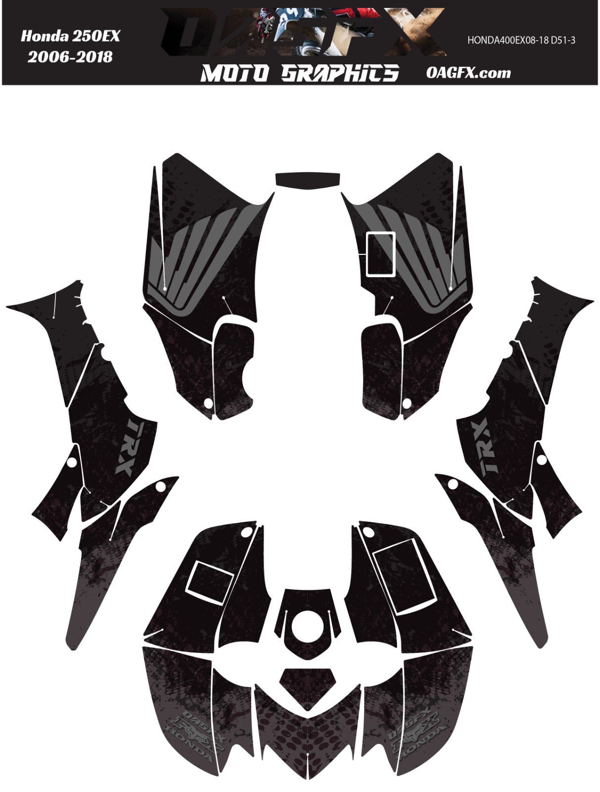 2006-2018 Honda TRX 250 EX Graphics Kit - Pro Ed D51-3 Stealth