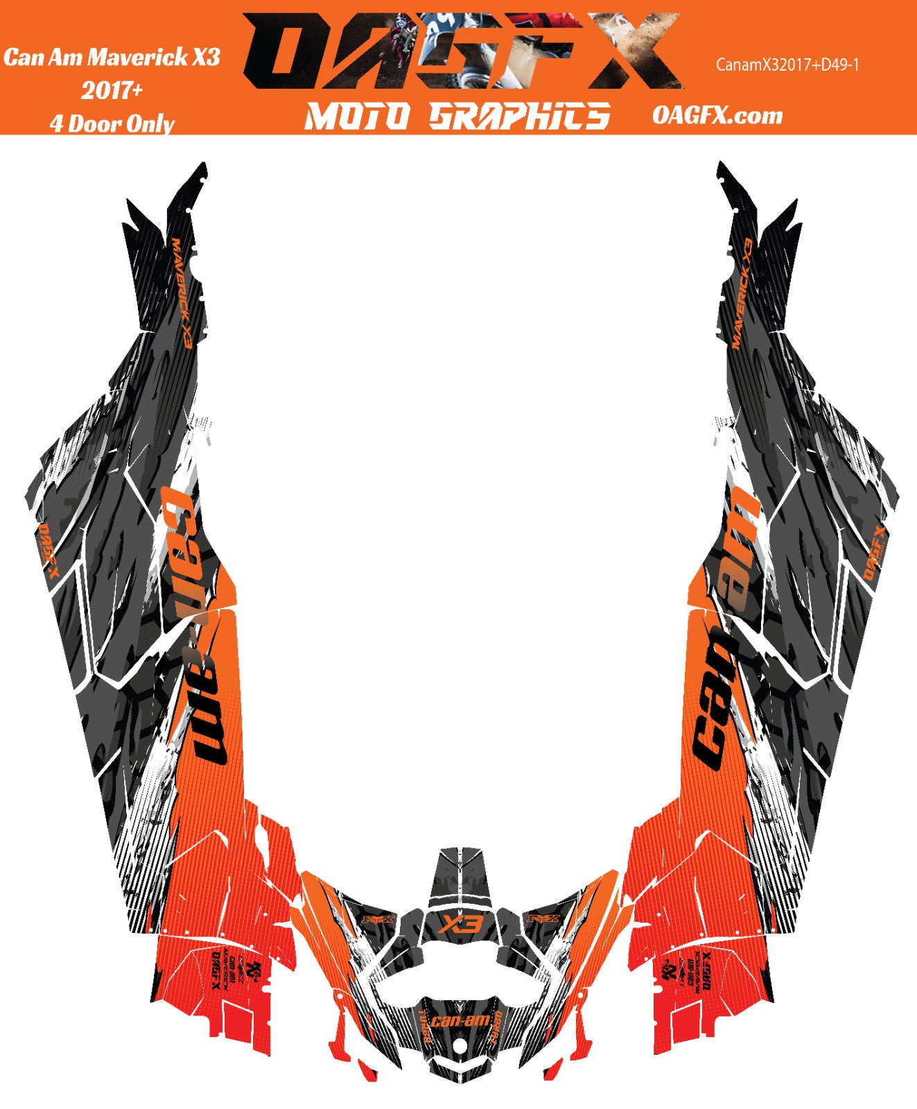 2017-2024 Can Am X3 Max 4 Door Maverick RR DS Graphics Kit D49-1 Orange
