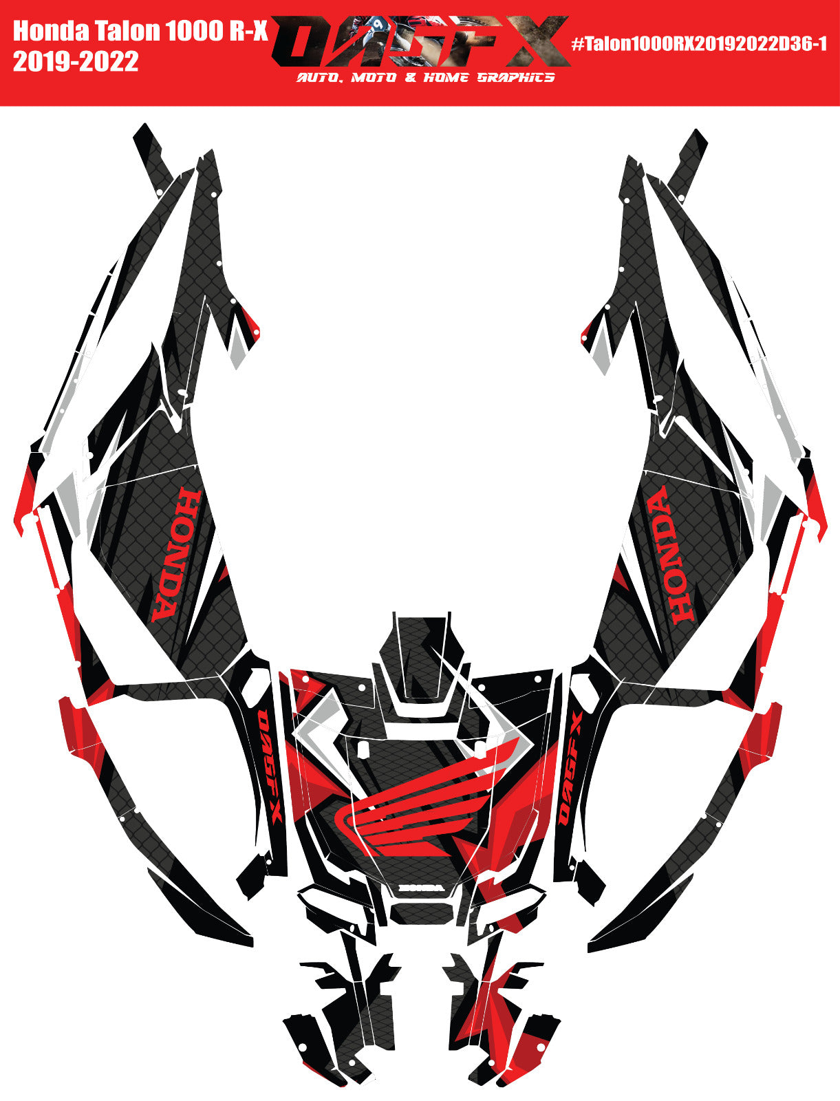 2019-2022 Honda Talon 1000R 1000X 2 Door Graphics Kit - Pro Ed D36-1 Red