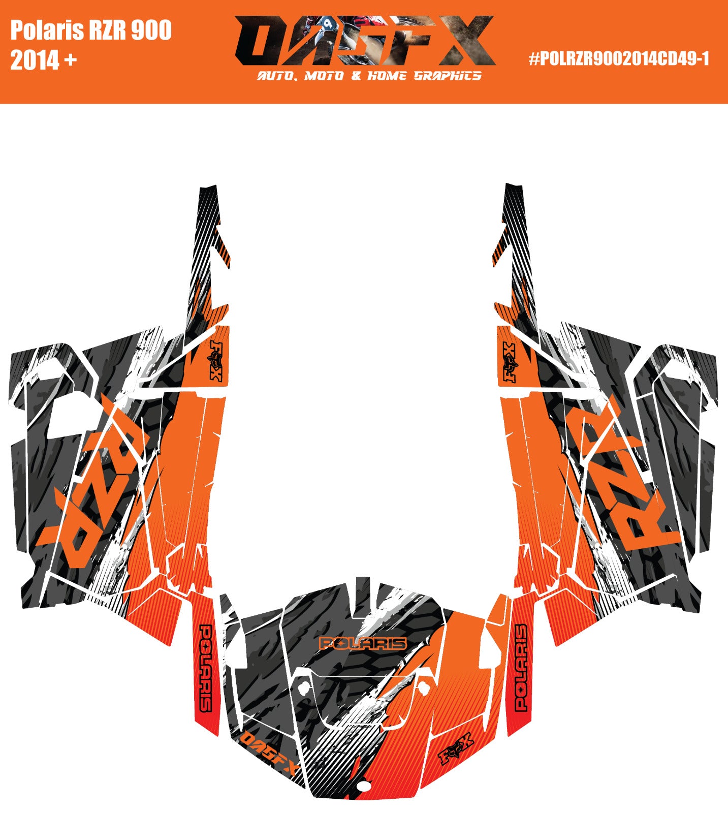 2014 + Polaris RZR 900 OAGFX Graphics Kit D49-1 Orange