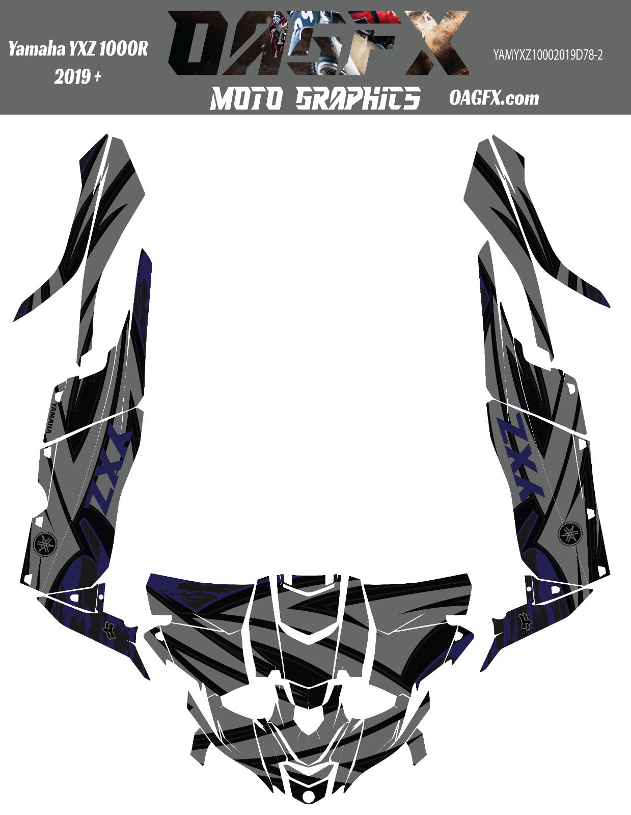 2019 + OAGFX Yamaha YXZ 1000 Graphics Kit D78-2 Gray