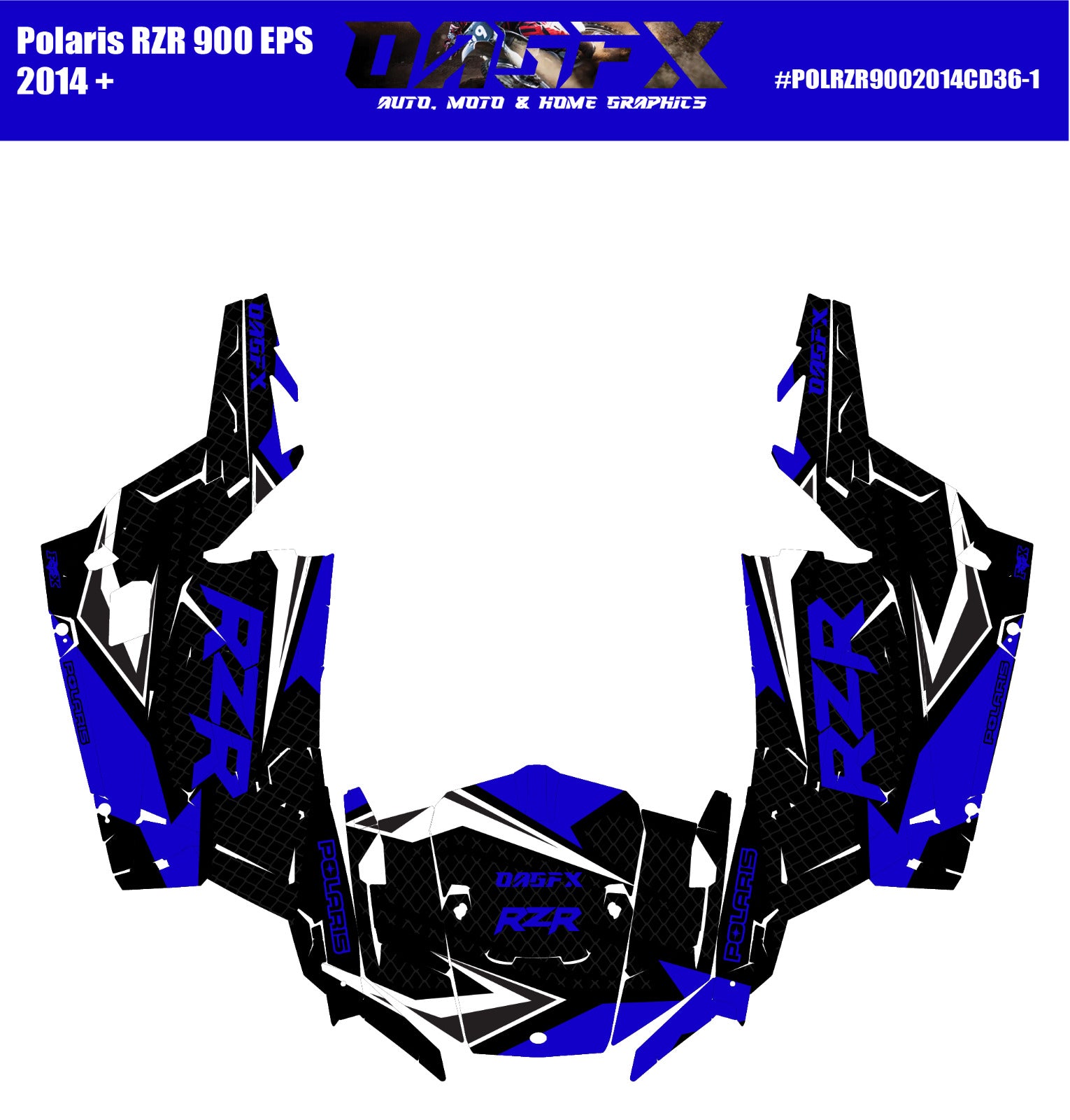 2014 + Polaris RZR 900 EPS OAGFX Graphics Kit D36-1 Blue