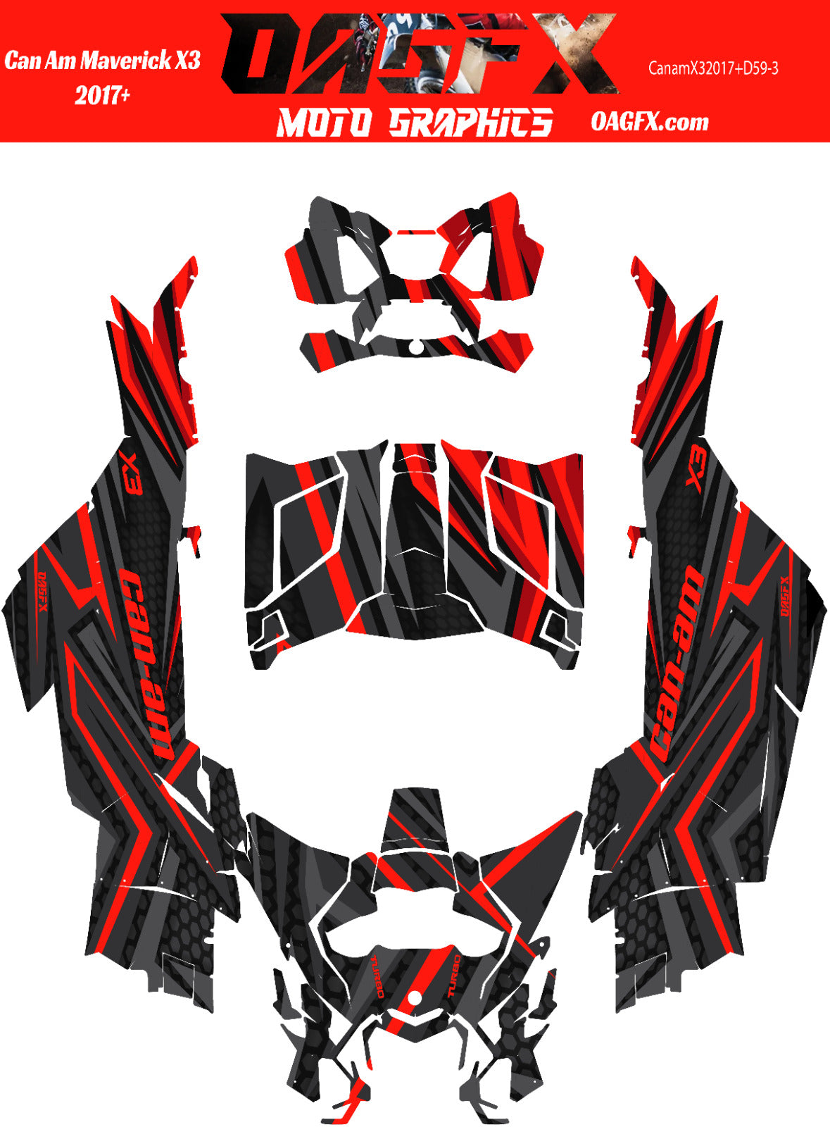 2017 - 2024 Can Am X3 Maverick Turbo RR DS Graphics Kit Pro Edition D59-3 Red