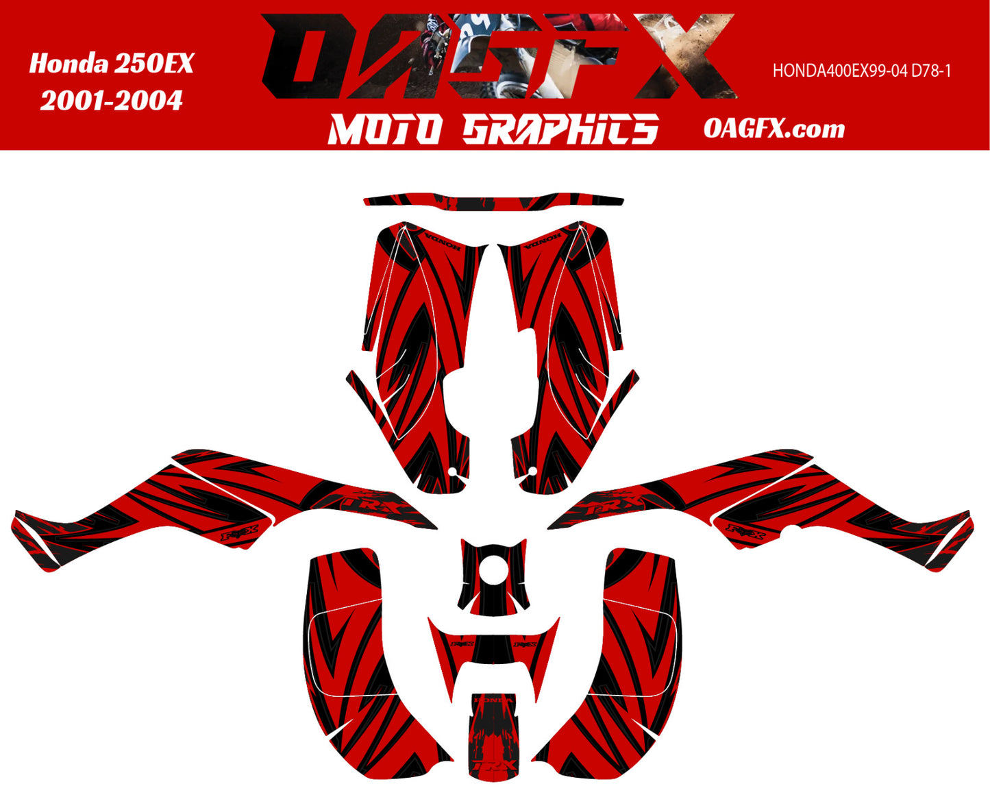 2001 - 2004 Honda TRX 250 EX Graphics Kit - Pro Ed D78-1 Red