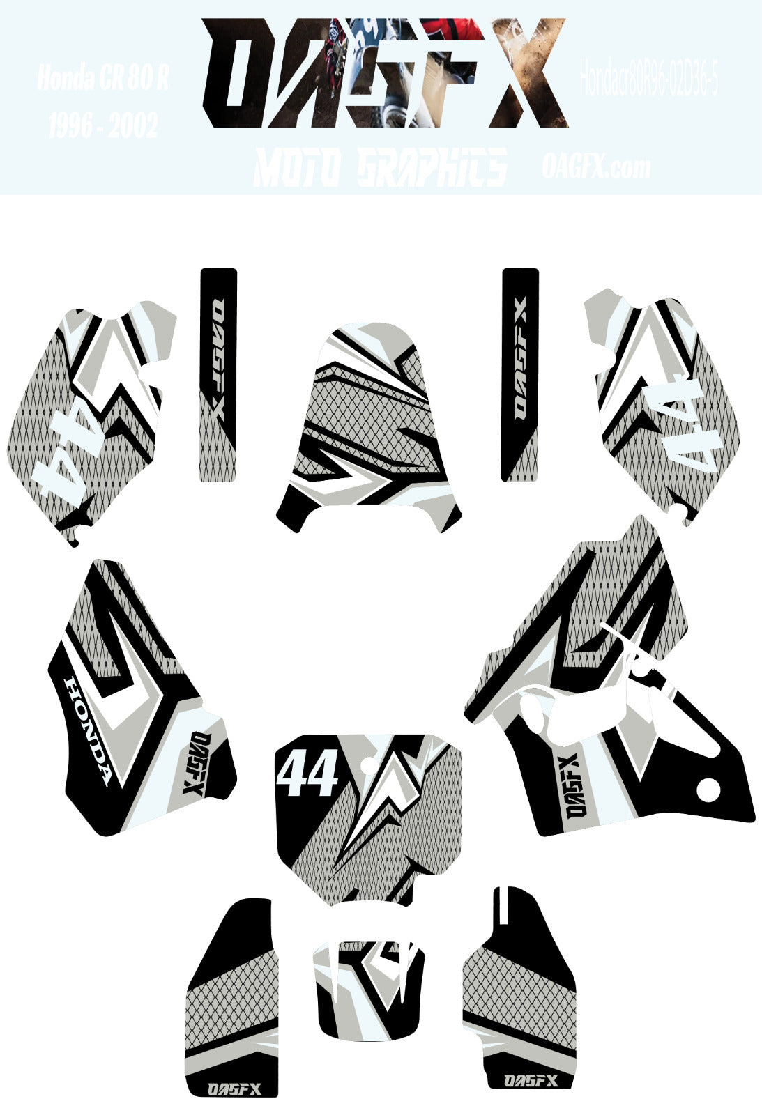 1996 - 2002 Honda CR 80 OAGFX Graphics Kit - D36-5 Grey
