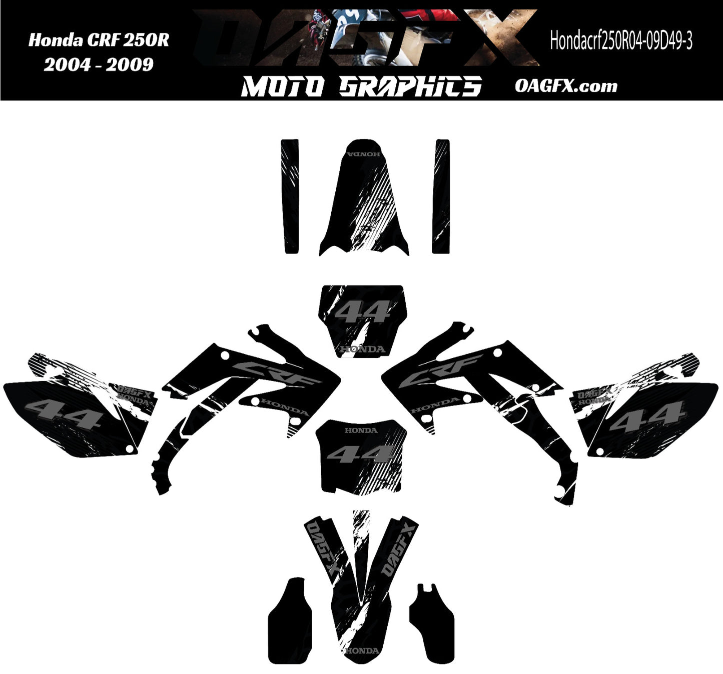2004 - 2009 Honda CRF 250R OAGFX Graphics Kit - Pro Ed D49-3 Stealth Black