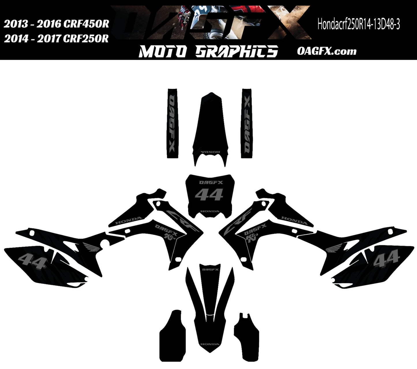2013-16 CRF 450 2014 -2017 CRF 250 R Graphics Kit - Pro Ed D48-3 Stealth Black