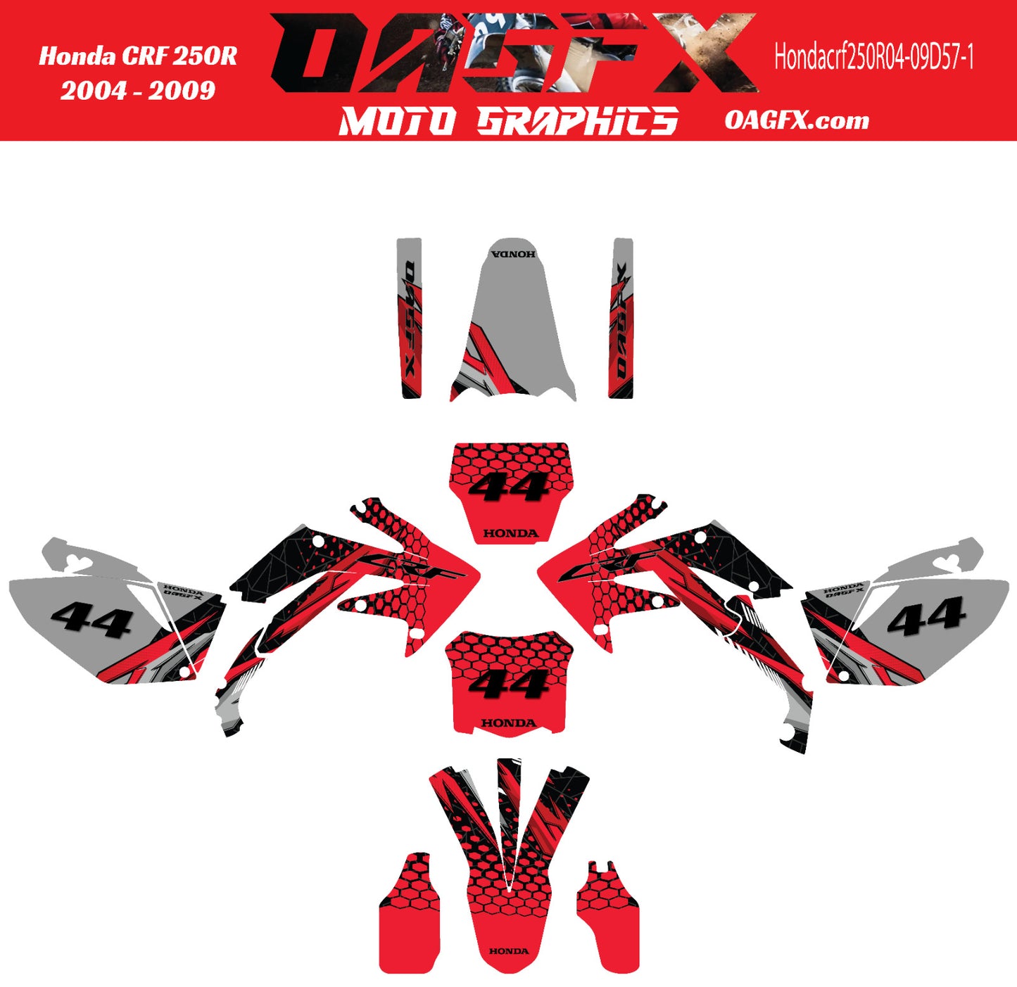 2004 - 2009 Honda CRF 250R OAGFX Graphics Kit - Pro Ed D57-1 Factory Red