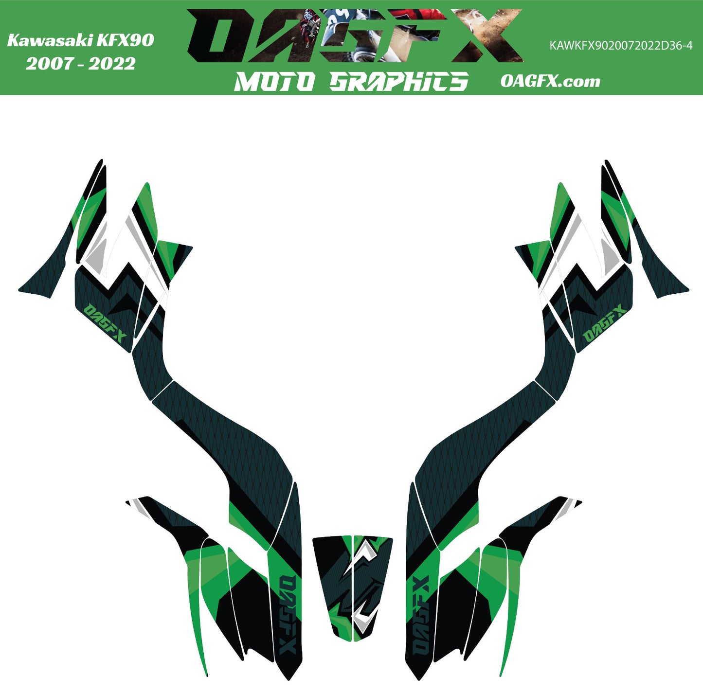 2007 - 2022 Kawasaki KFX 50 90 Graphic Kit - D36-4 Green