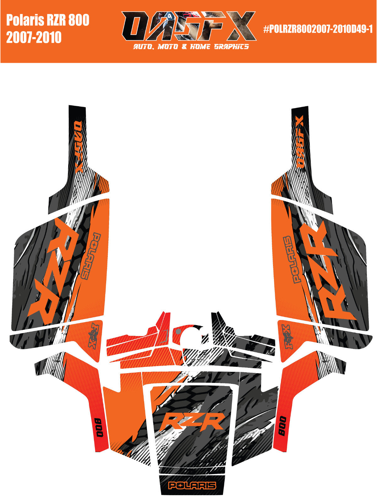 2007 - 2010 Polaris RZR 800 Graphics Kit D49-1 Orange