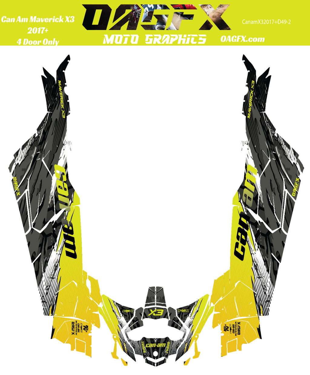 2017-2023 Can Am X3 Max 4 Door Maverick RR DS Graphics Kit D49-2 Yellow