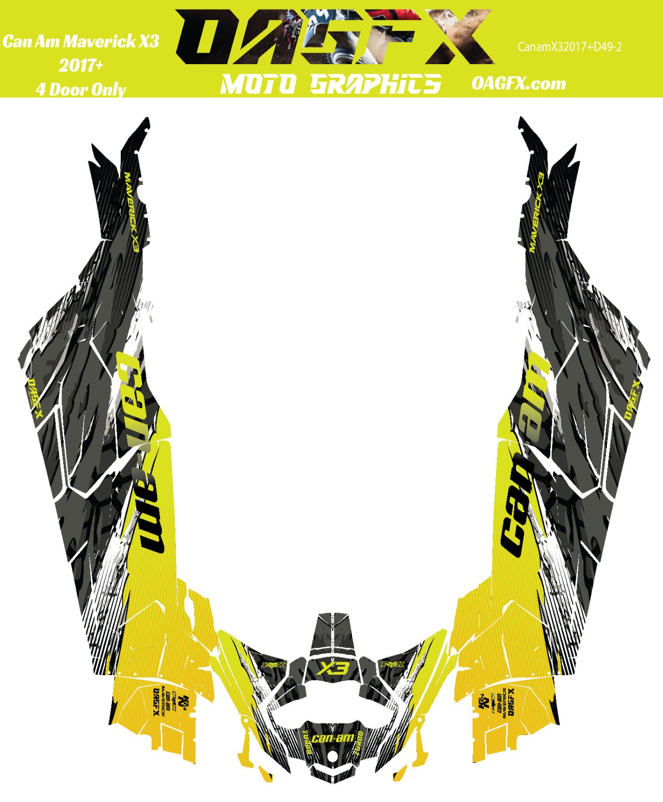 2017-2023 Can Am X3 Max 4 Door Maverick RR DS Graphics Kit D49-2 Yellow