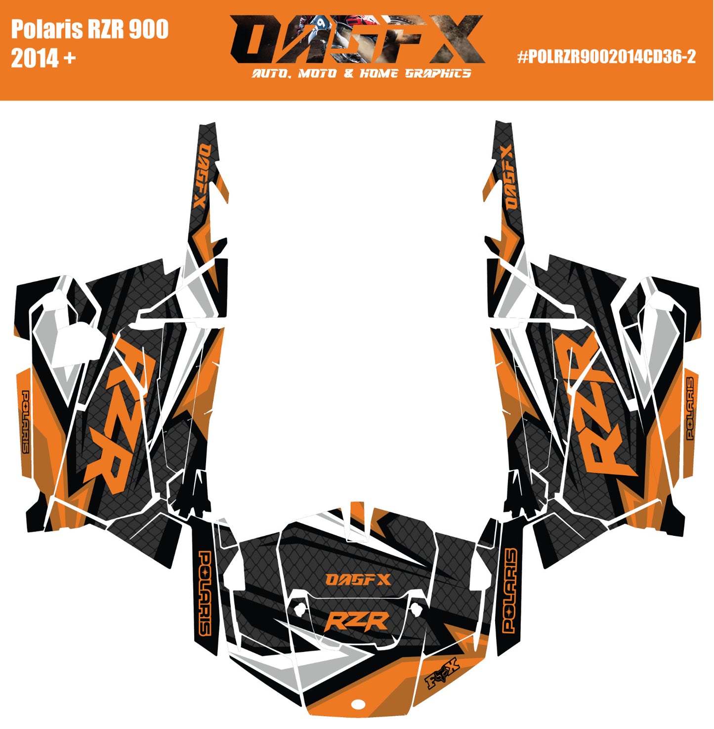 2014 + Polaris RZR 900  Graphics Kit D36-2 Orange