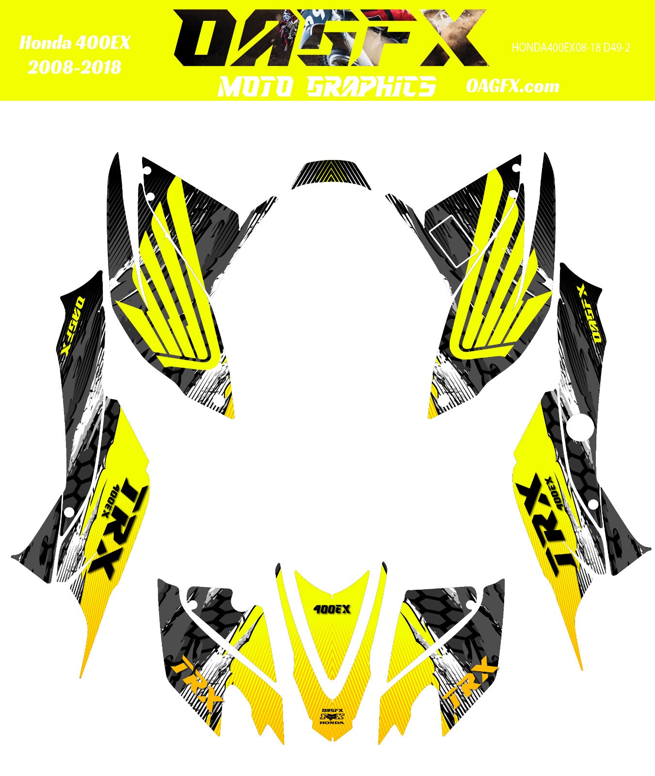 2008 - 2018 Honda TRX 400 EX Graphics Kit - Pro Ed D49-2 Yellow