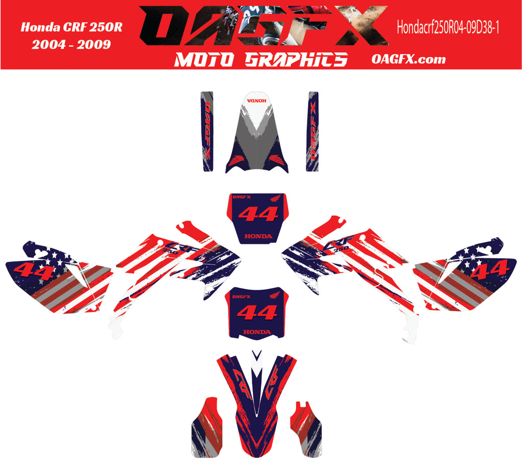 2004-2009 Honda CRF250R Graphics Kit - Pro Ed D38-1 CRF 250 USA Flag