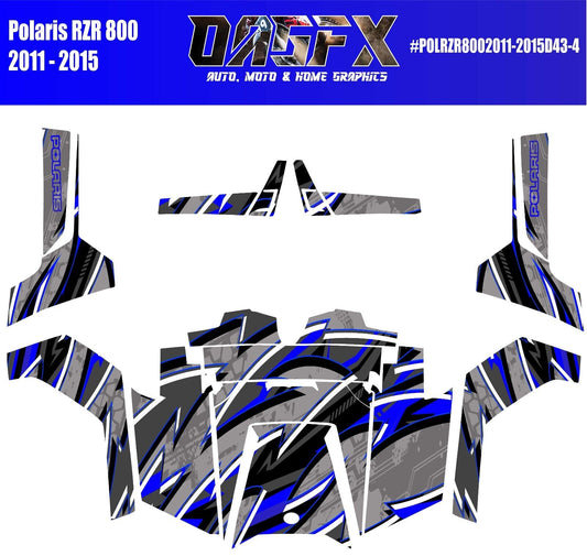 2011 - 2015 Polaris RZR 800 Graphics Kit D43-4 Blue