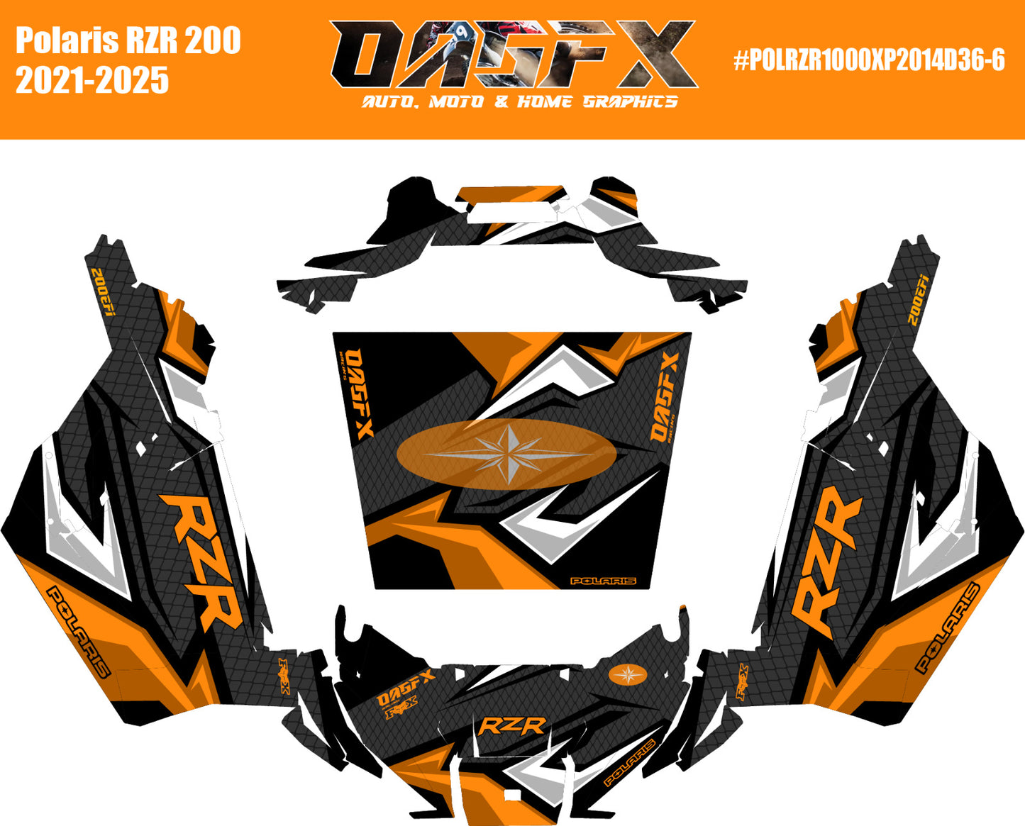 2021-2025 Polaris RZR 200 EFI UTV Graphics Kit D36-6 Orange