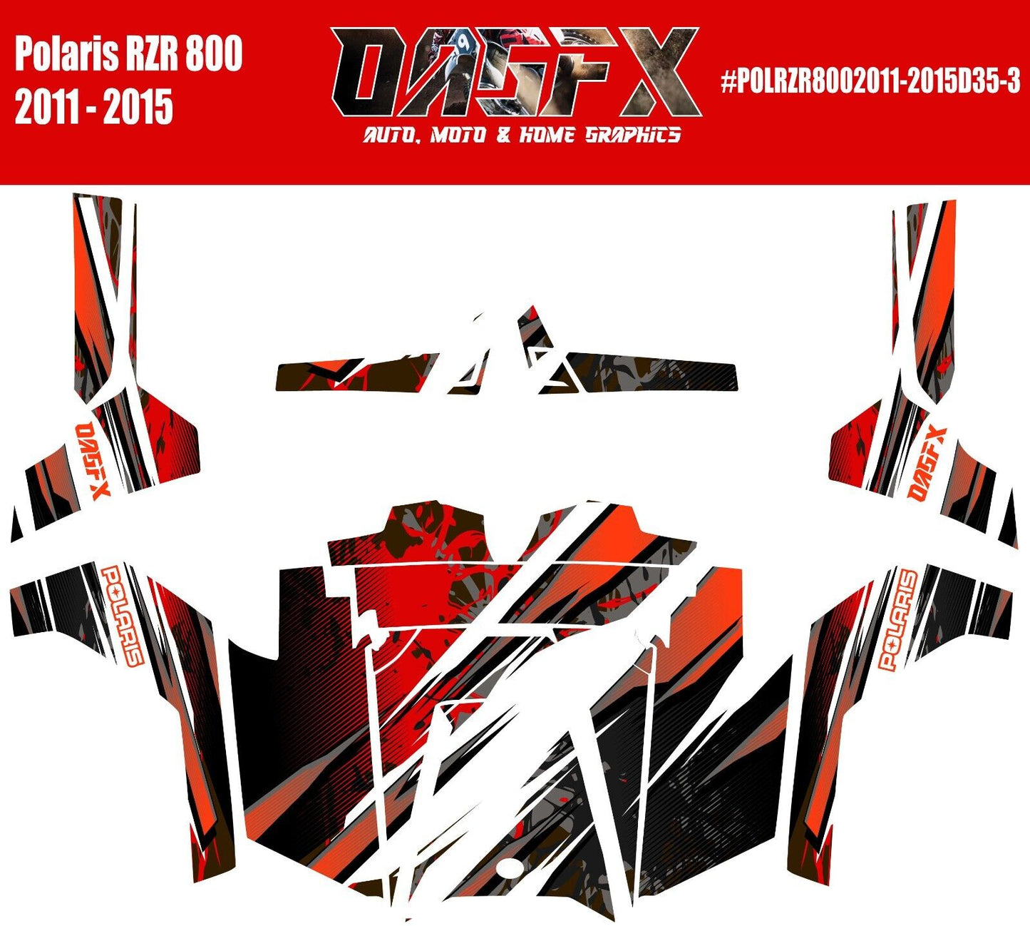 2011 - 2015 Polaris RZR 800 Graphics Kit D35-3 Red