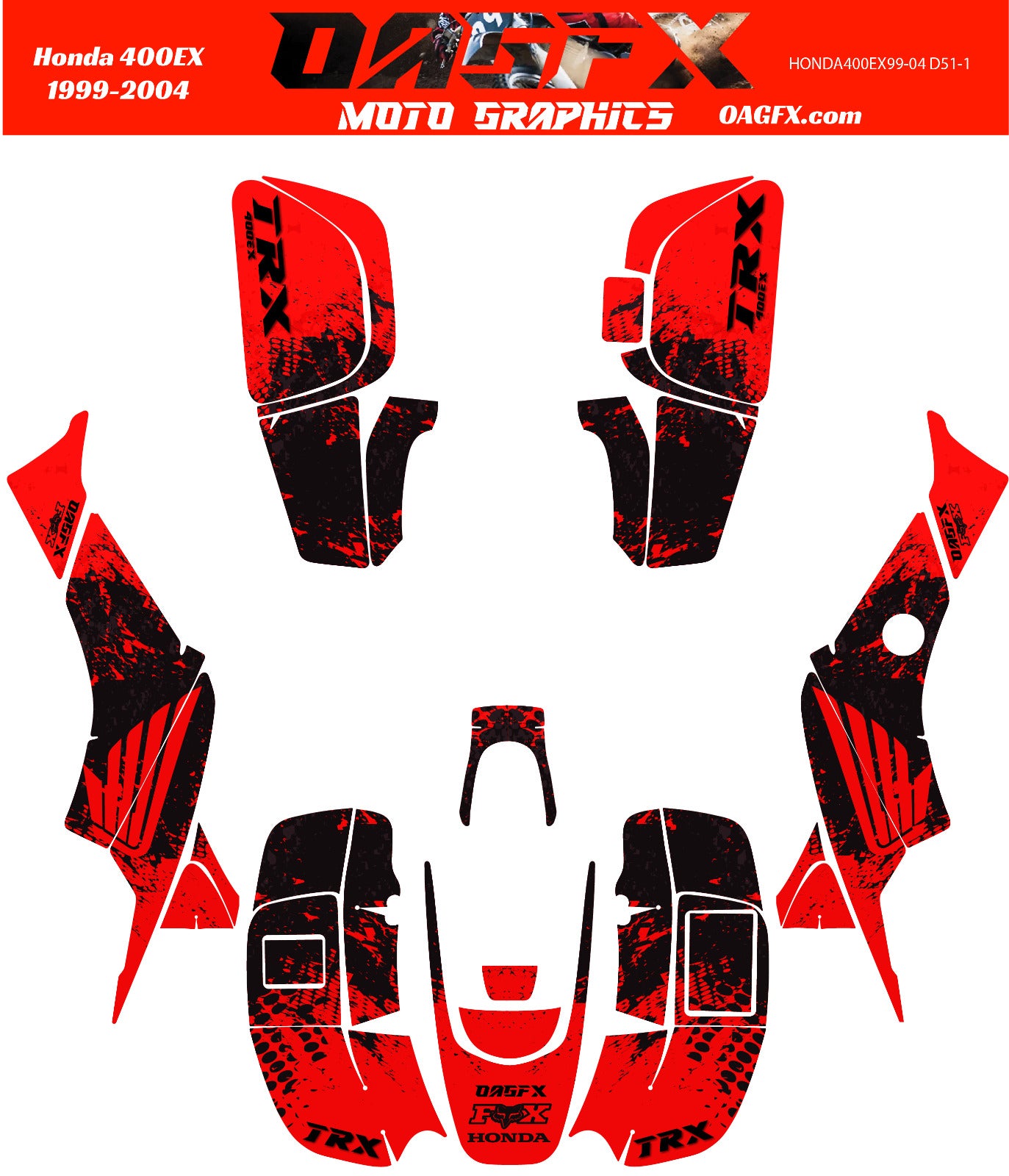 1999-2004 Honda TRX 400 EX Graphics Kit - Pro Ed D51-1 Red