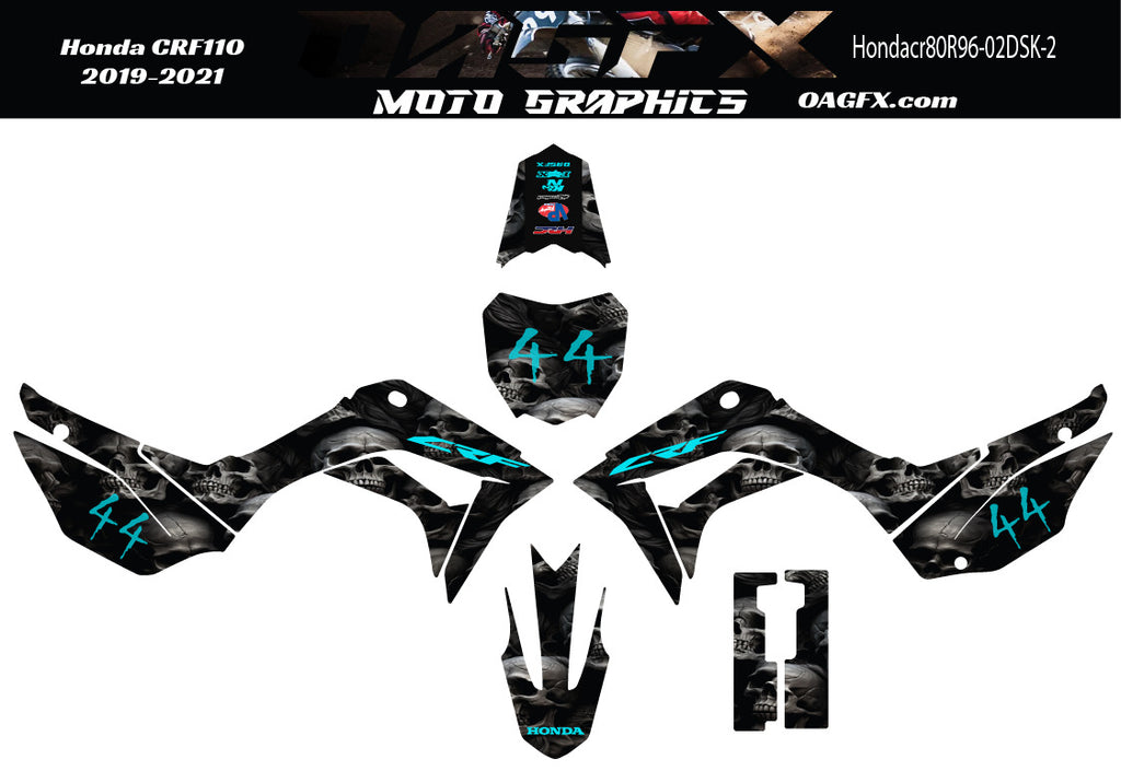 2019 - 2021 Honda CRF110 Graphics Kit - Pro Ed DDSK-2 CRF 110 Skulls