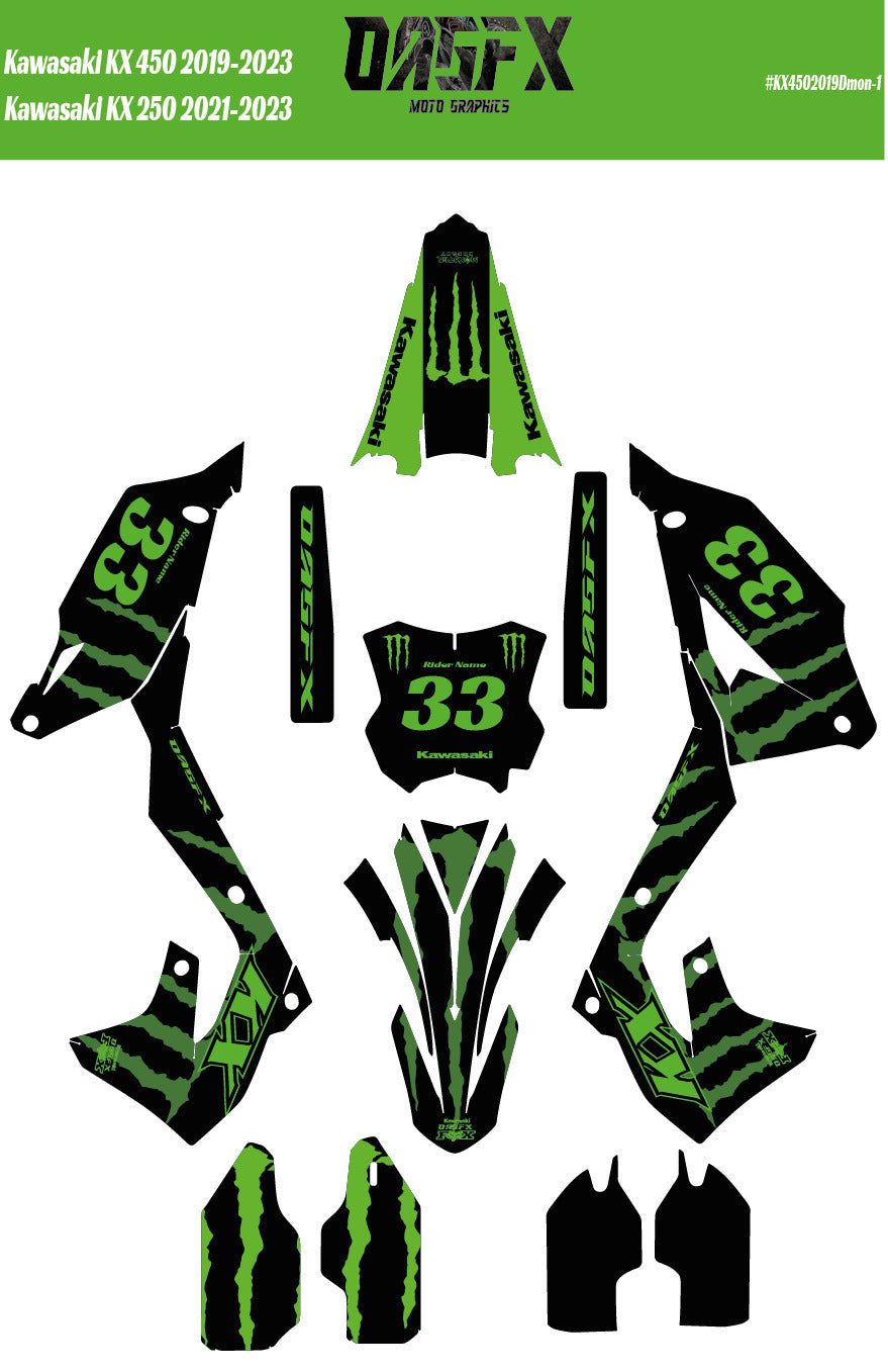 2019-2023 Kawasaki KX 450 AI Pre Made Customizable Design Vector DMON-1