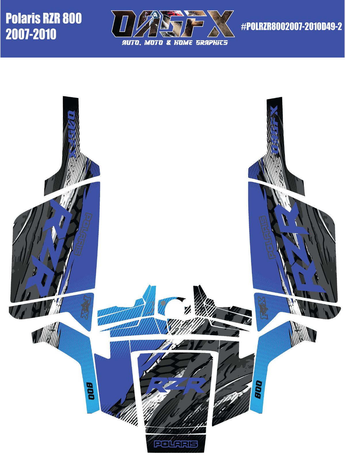 2007 - 2010 Polaris RZR 800 Graphics Kit D49-2 Blue