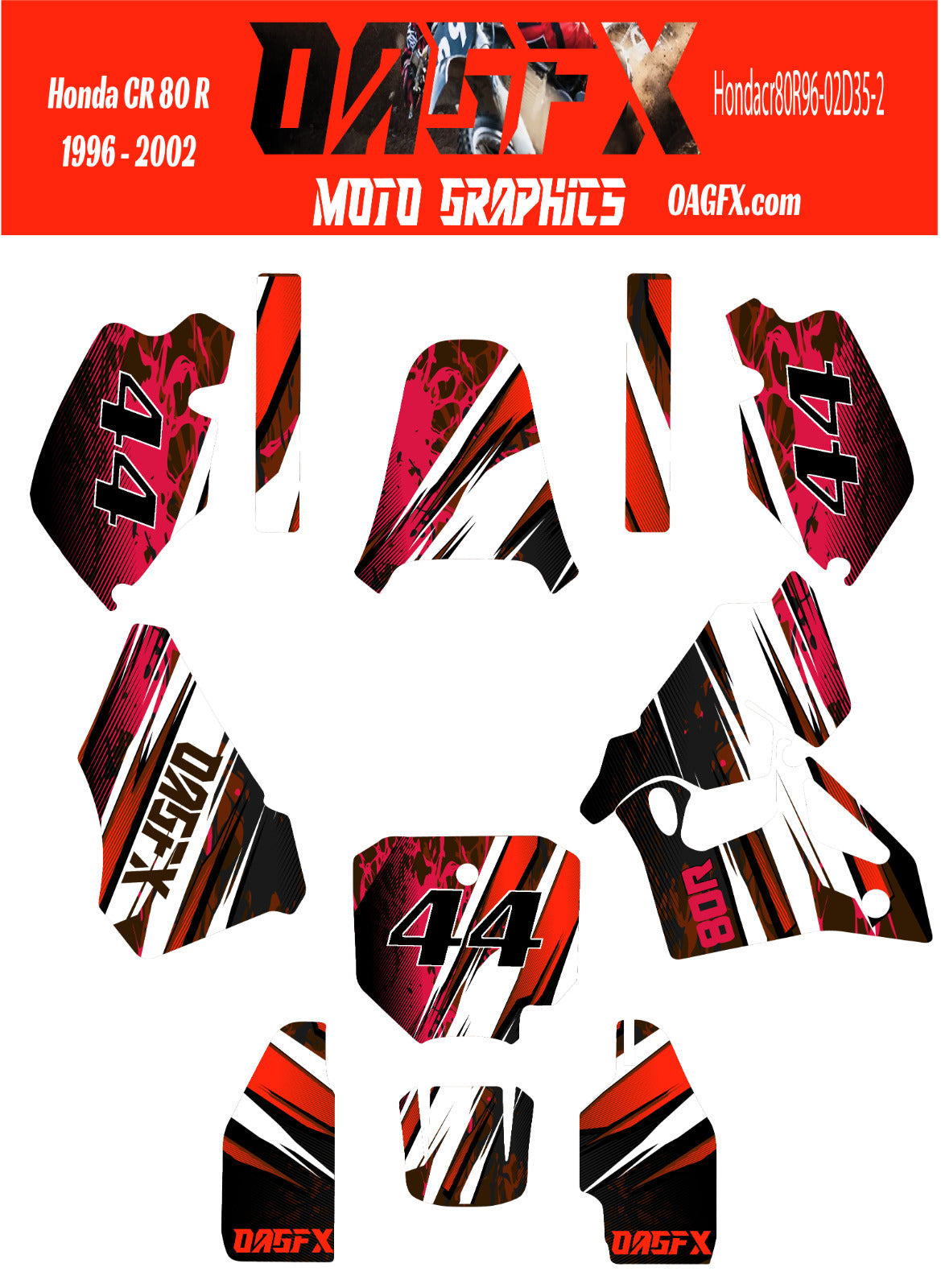 1996 - 2002 Honda CR 80  OAGFX Graphics Kit - D35-2 Red