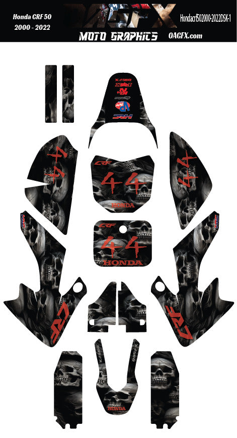 2000-2022 Honda CRF50 Graphics Kit - Pro Ed DSK-1 CRF 50 Skulls