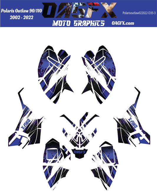 2002 - 2022 Polaris Outlaw 90 110 Graphic Kit -  D35-3 Blue