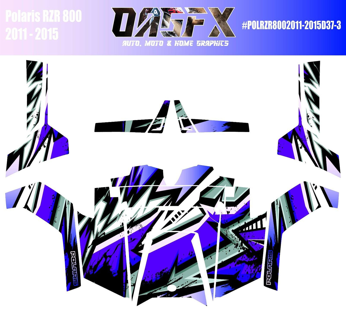 2011 - 2015 Polaris RZR 800 UTV Graphics Kit D37-3 Blue