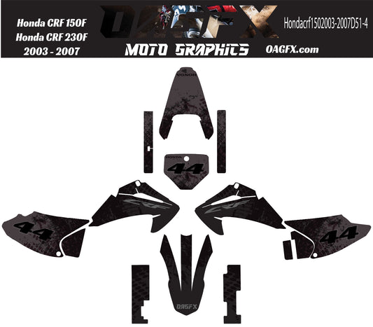 2003 - 2007 Honda CRF 150F 230F OAGFX Graphics Kit - Pro Ed D51-4 Stealth Black