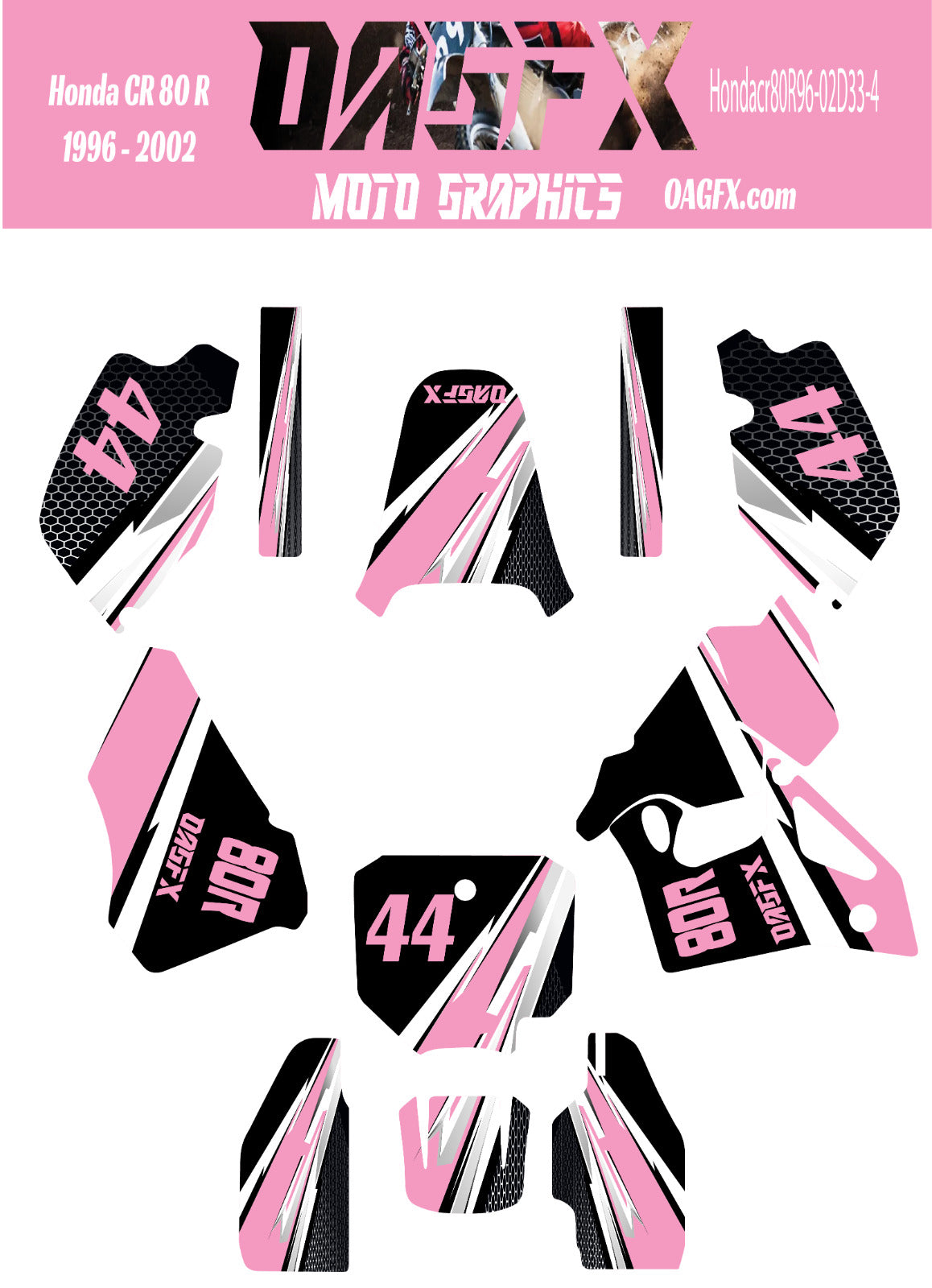 1996 - 2002 Honda CR 80  OAGFX Graphics Kit - D33-4 Pink