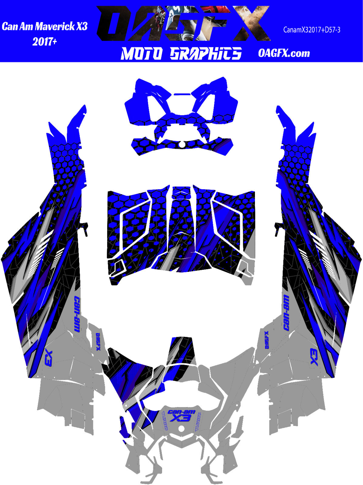2017 - 2024 Can Am X3 RR DS Maverick Graphics Kit  Pro Edition D57-3 Blue